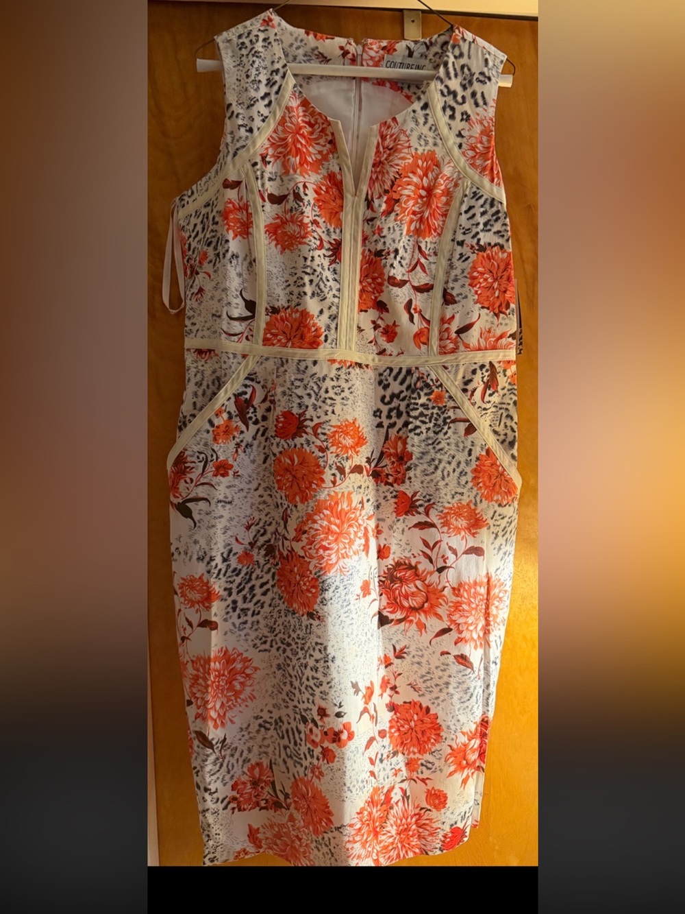 Couture inc NY Sleeveless Floral sheath dress in with pockets NWT 16